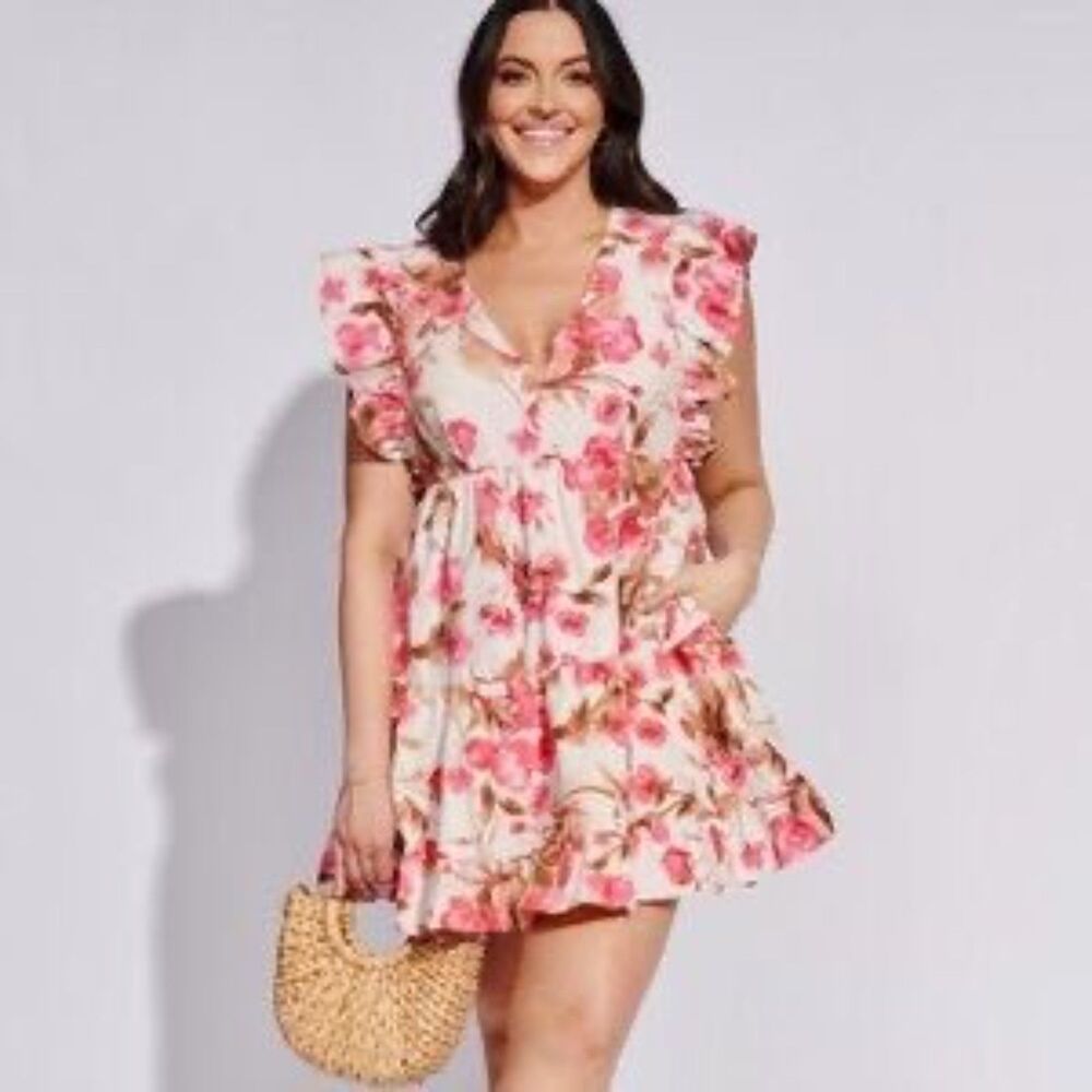 Abercrombie & Fitch Tia Booth Pink Floral Flutter Sleeve Mini Dress, size XS